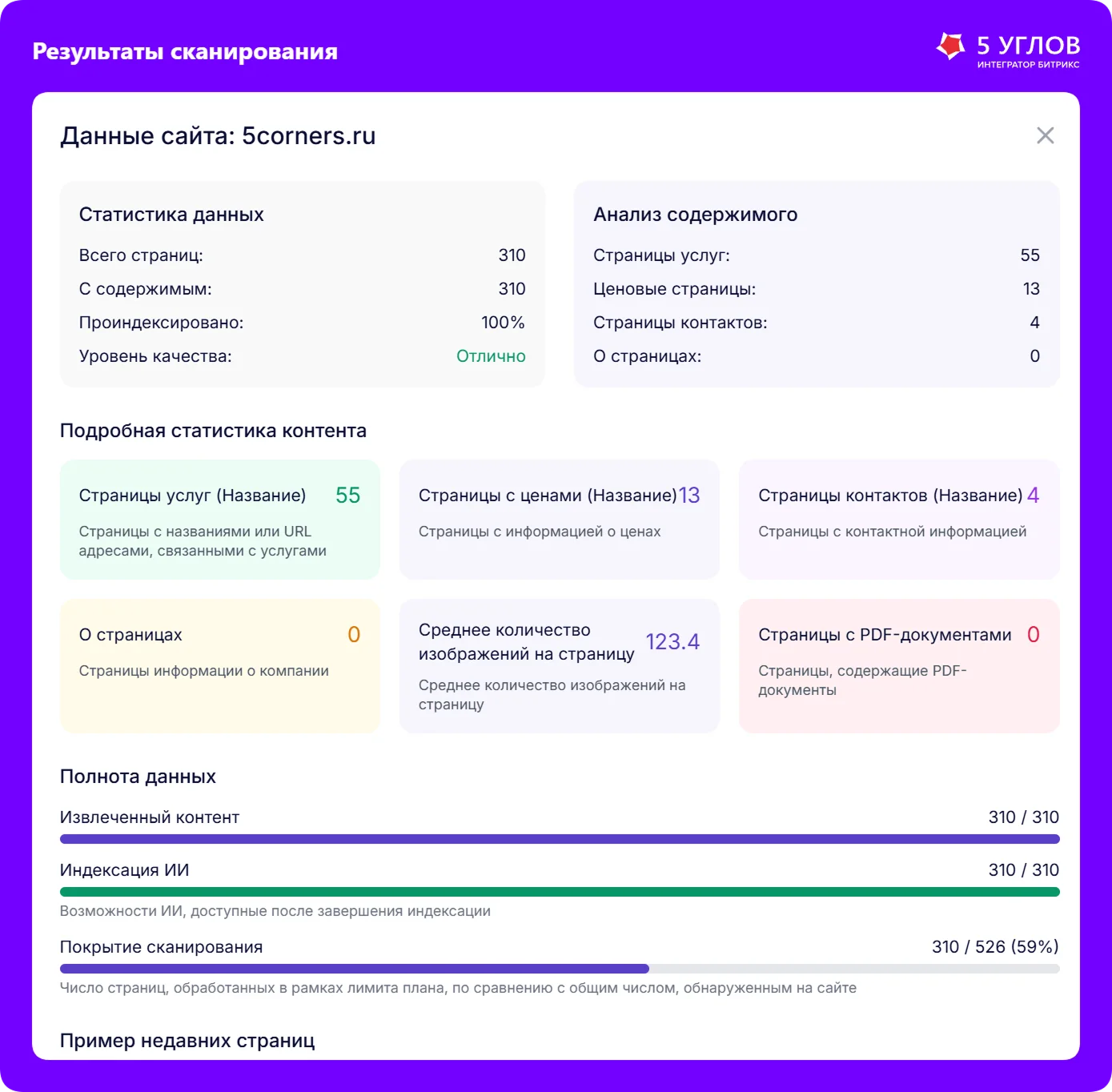 Результаты сканирования: полнота данных, типы страниц и покрытие сайта