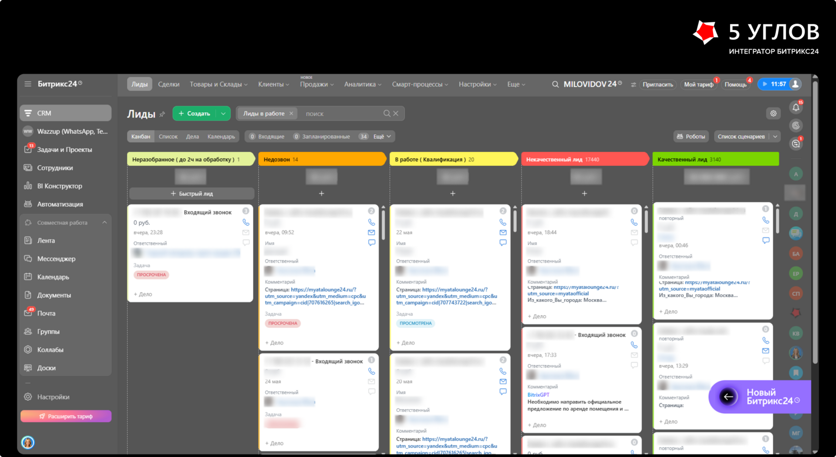 Процесс обработки входящих лидов в CRM Мяты