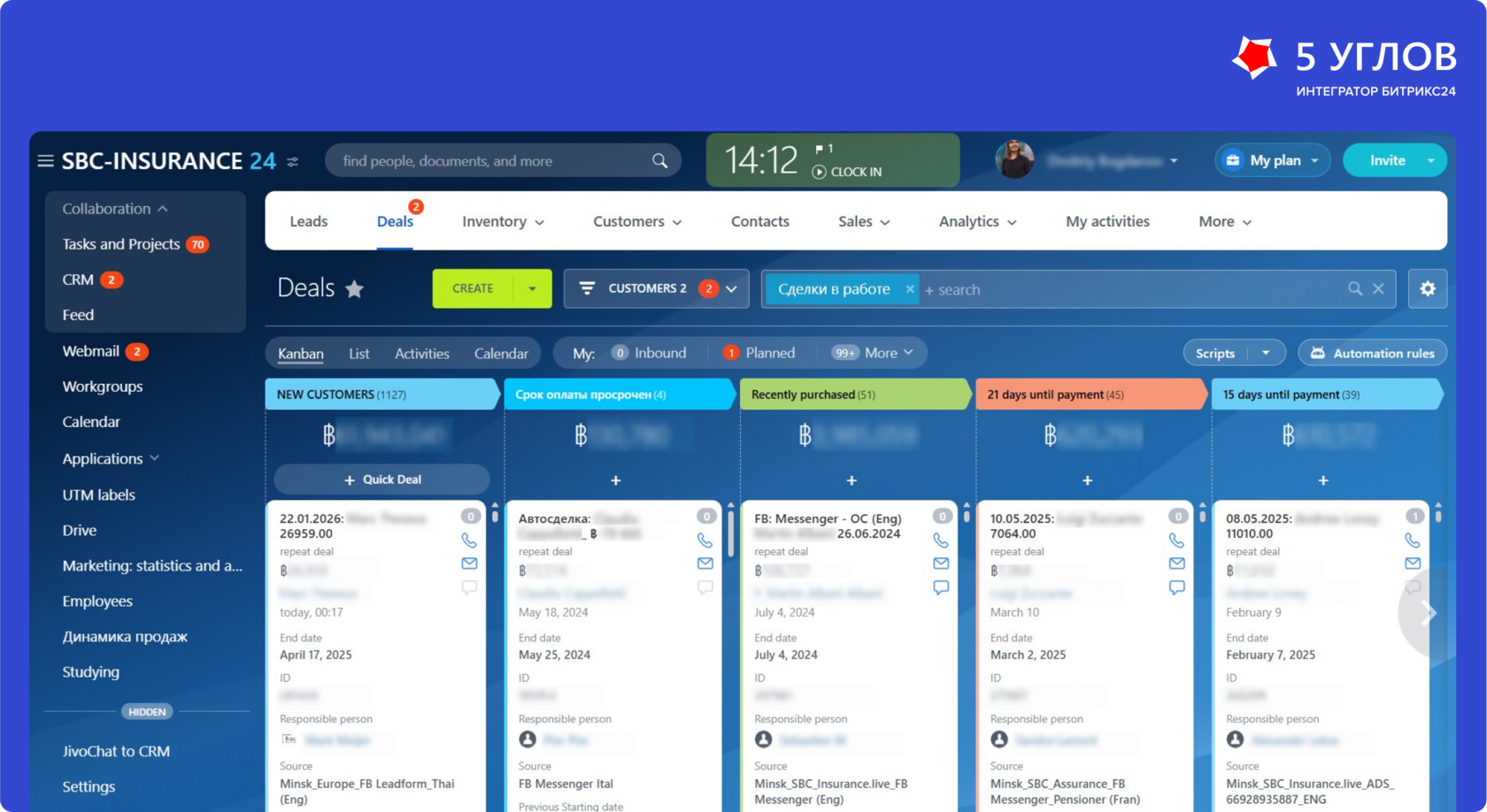 Отдельная CRM-воронка продления страховок в SBC Insurance